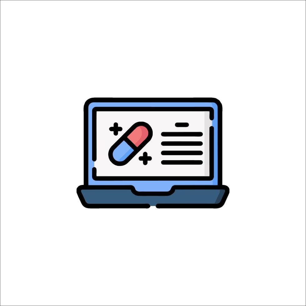 A laptop with pills on it and a tablet vector