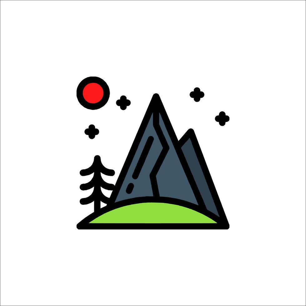 A mountain with trees and a sun vector