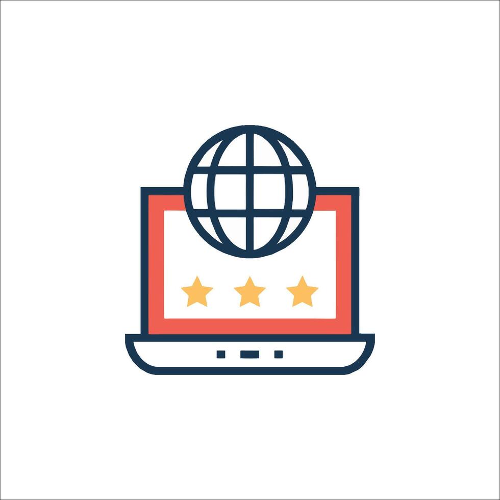 A laptop with a globe icon and five stars vector