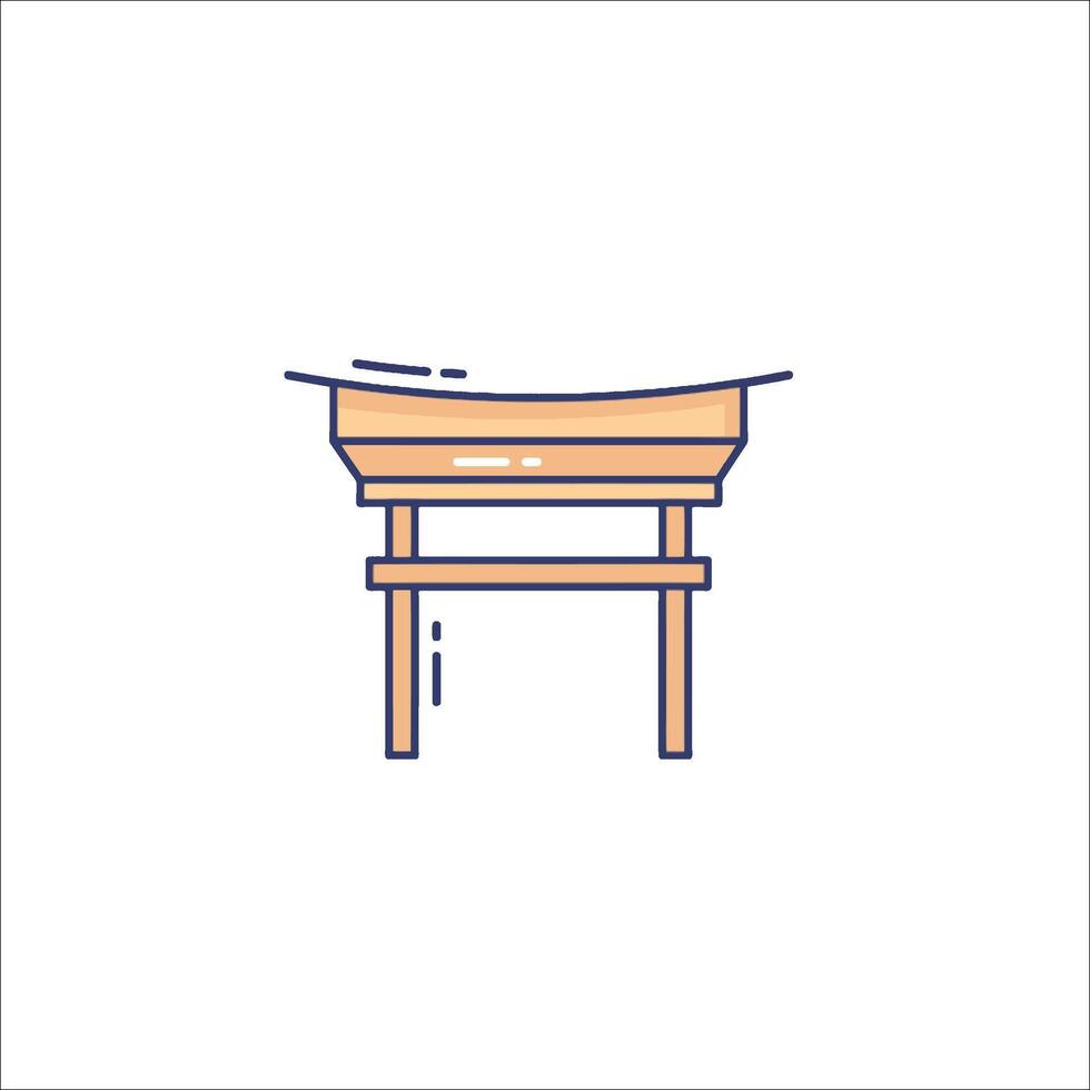 A wooden table with a chair on top vector