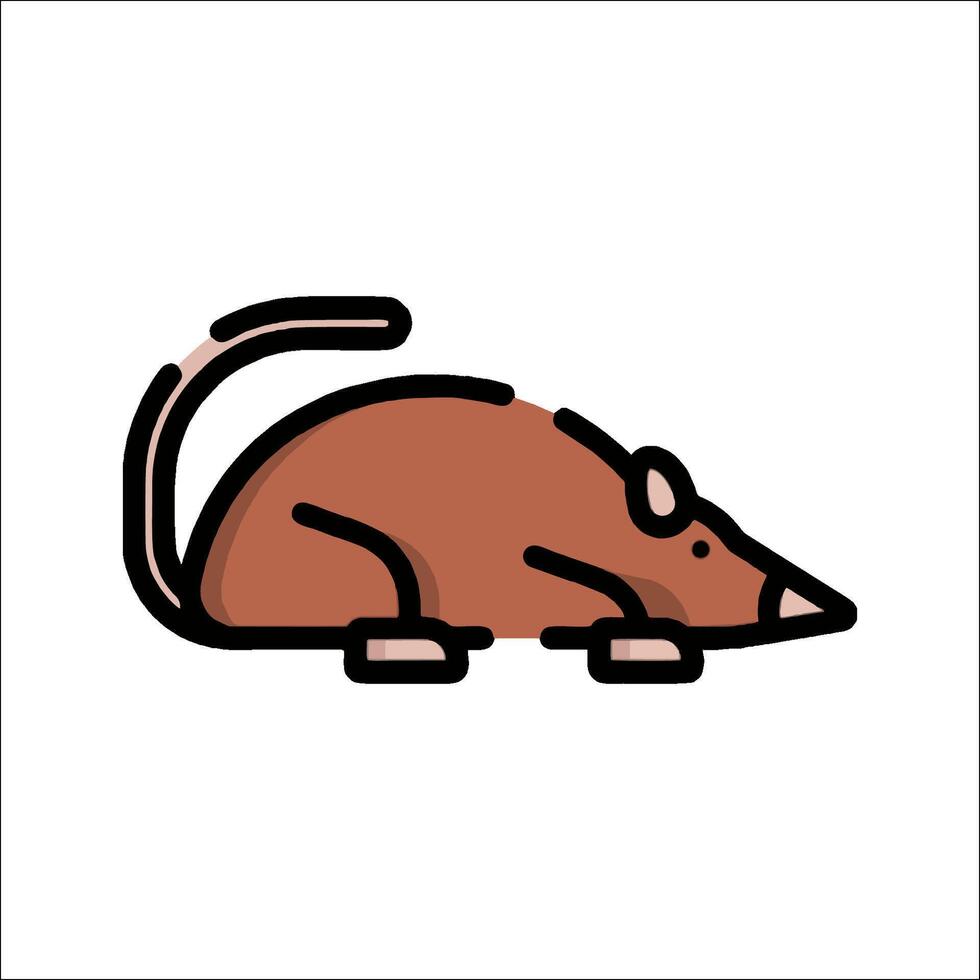 A rat is sitting on the ground in a flat line vector
