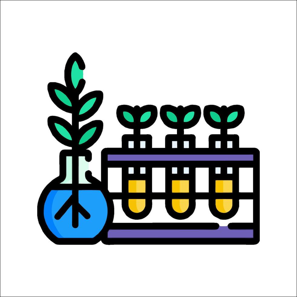 A plant growing in a test tube with a glass flask vector