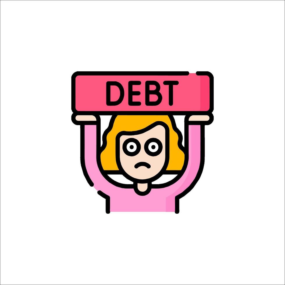 A woman holding up a debt sign vector