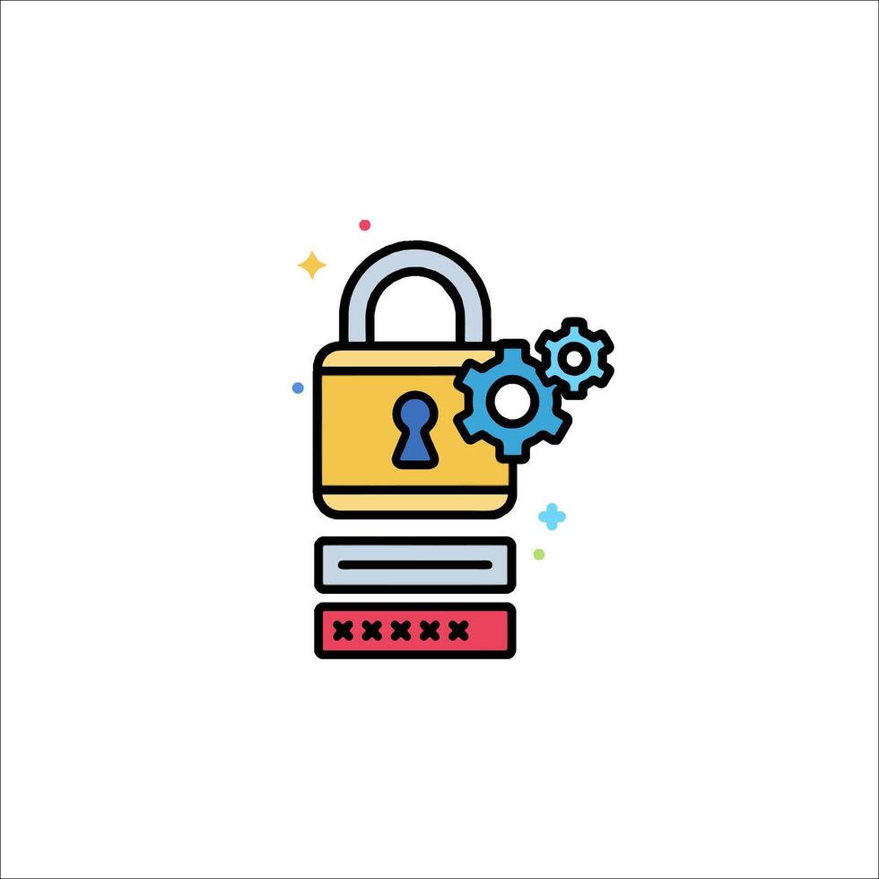 A lock and gears icon on a white background vector