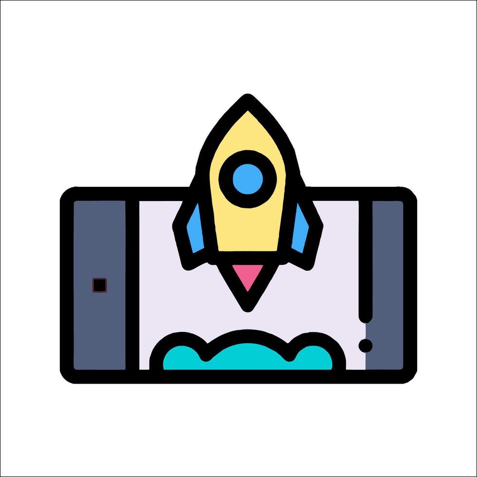 A rocket ship is flying over a phone vector
