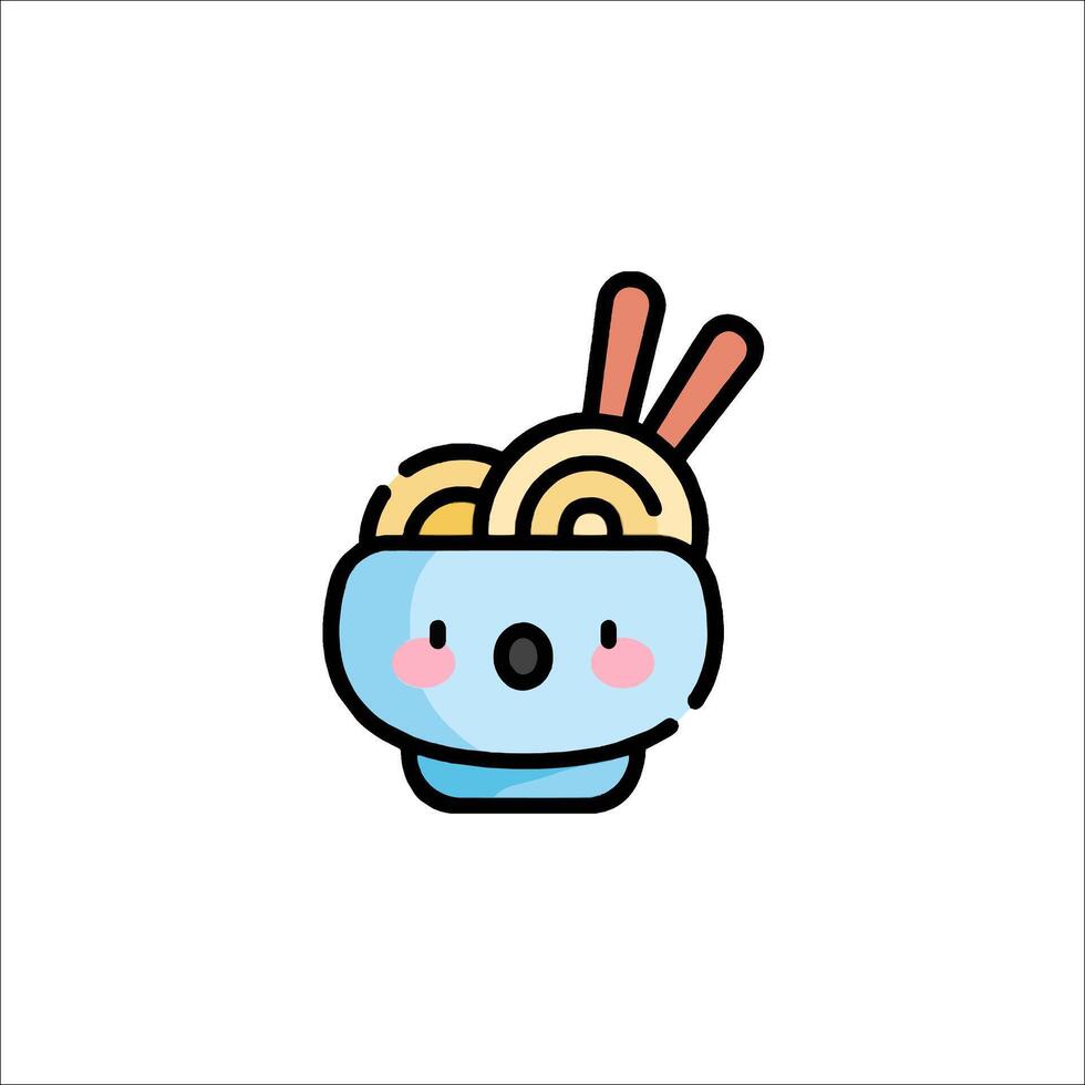 A cute little bowl with noodles and chopsticks vector