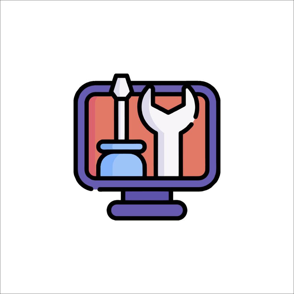 A computer monitor with a wrench and a wrench vector