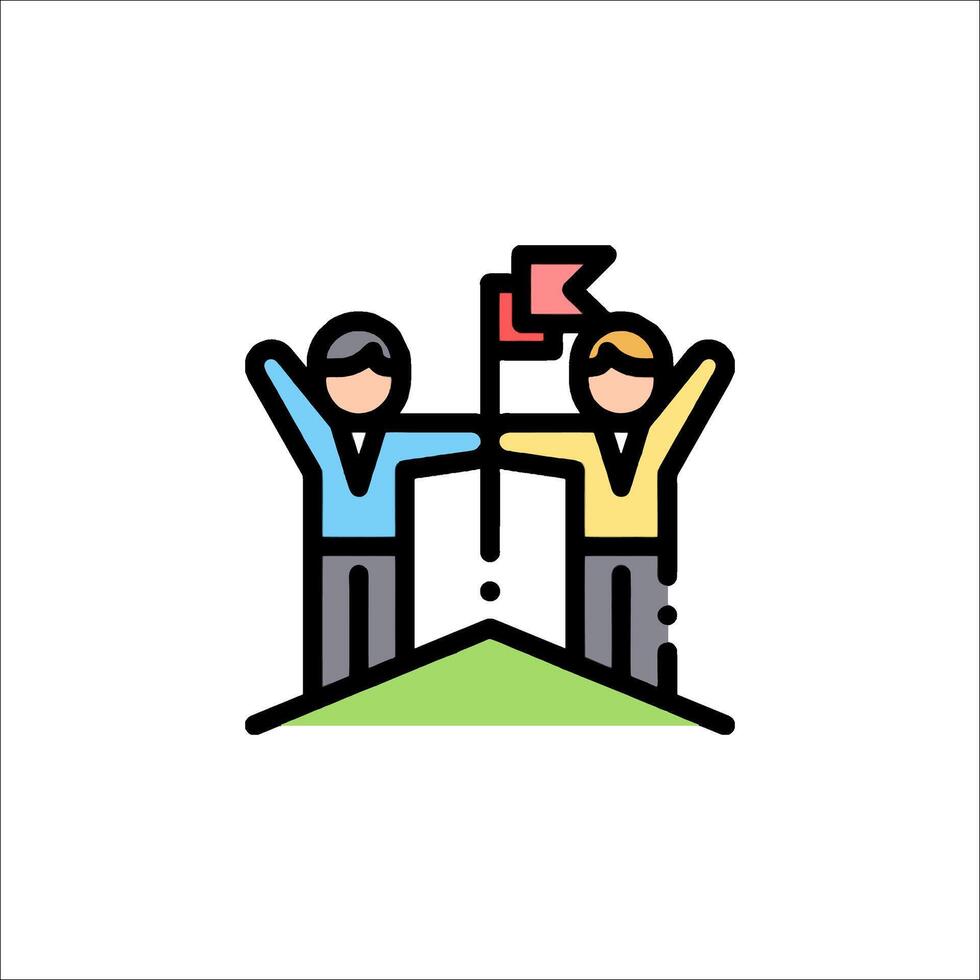 Two people holding hands and holding flags on a hill vector