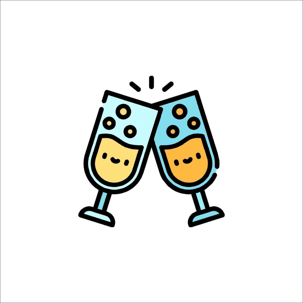 Two glasses of champagne with a toast icon vector