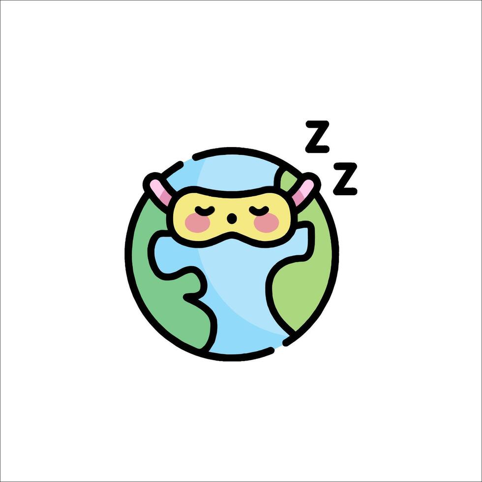 A cartoon earth with a sleeping face vector