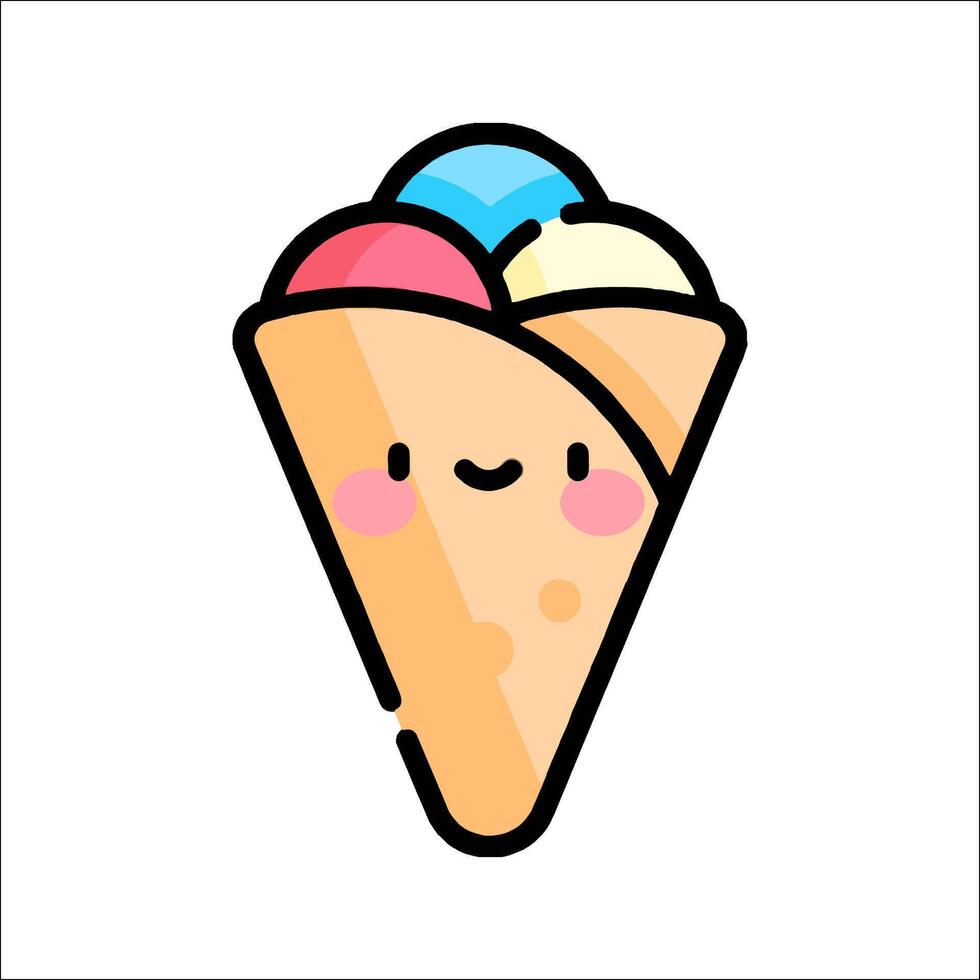 Ice cream cone with a cute face and smile vector