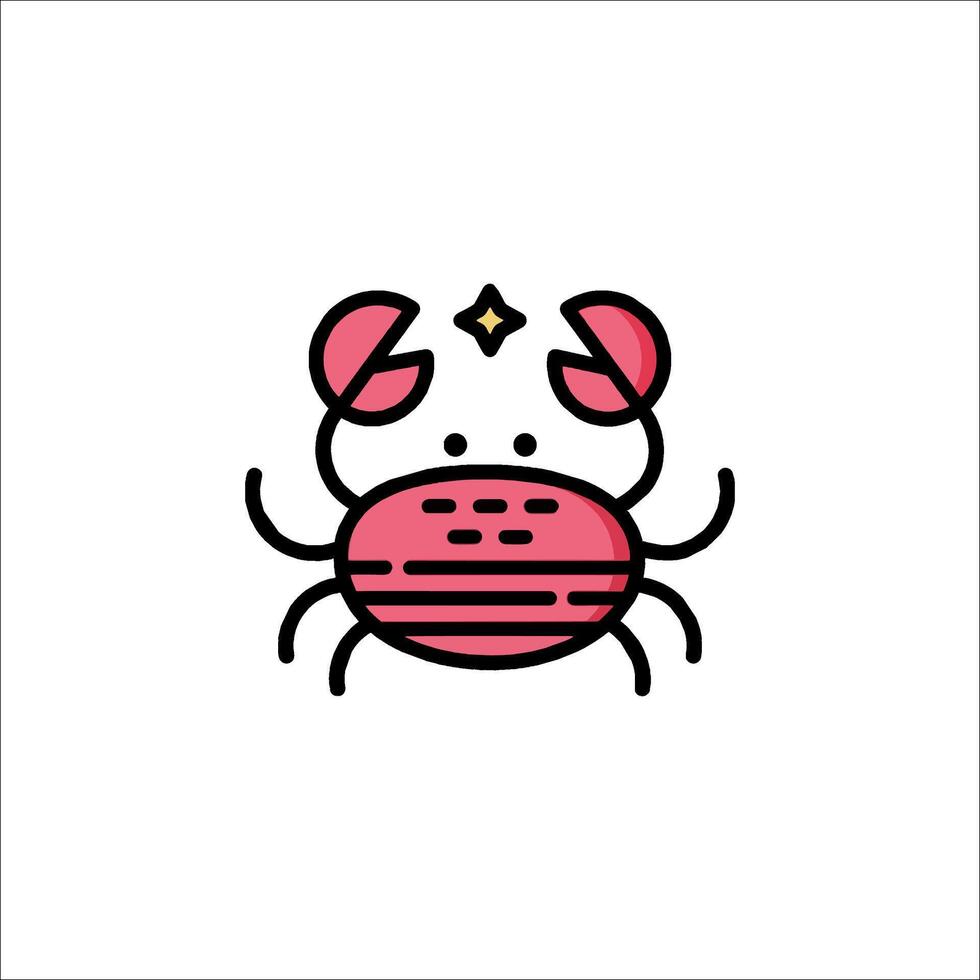 A crab icon with a pink shell and two claws vector