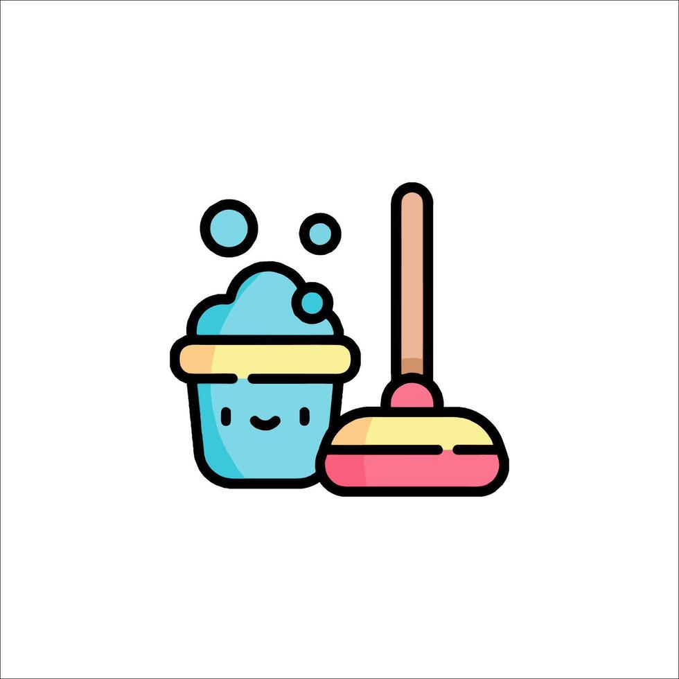 A cartoon character with a broom and a bucket vector
