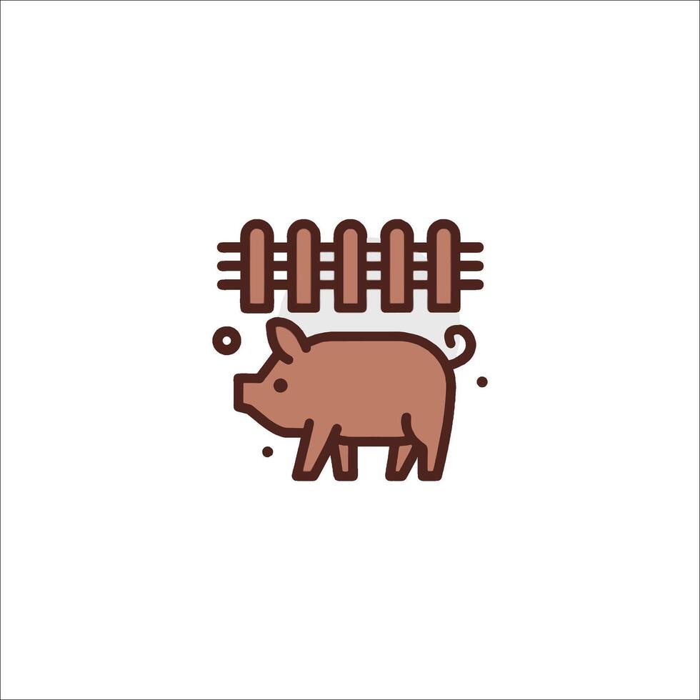 A pig is standing in front of a fence vector