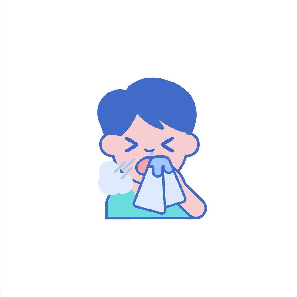 A man blowing his nose with a tissue vector