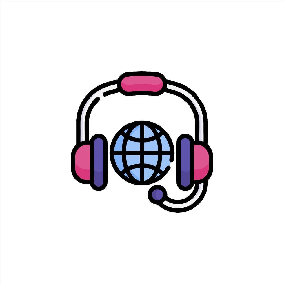 A call center logo with headphones and a globe vector