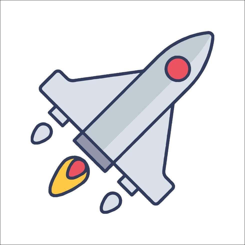 A rocket is flying into the air, with a red dot on the nose vector