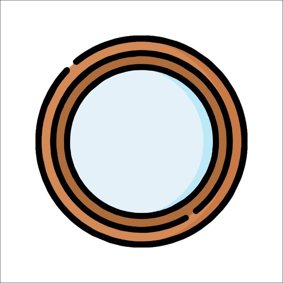 A round mirror with a brown frame on a white background vector