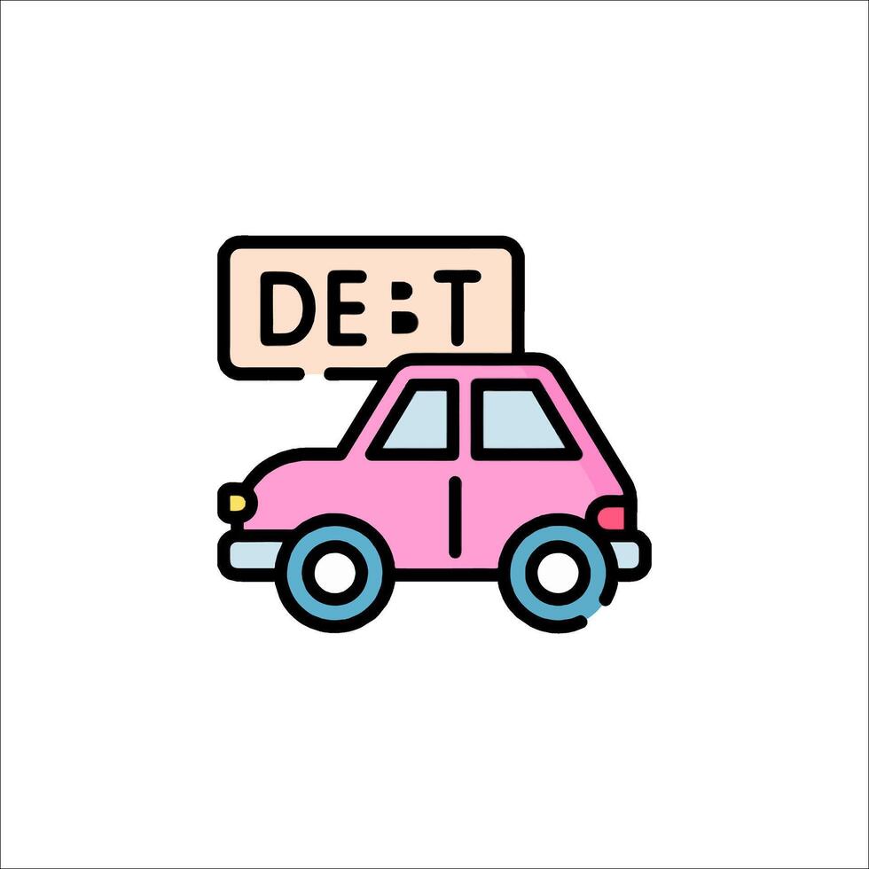 A pink car with a debt sign on it vector