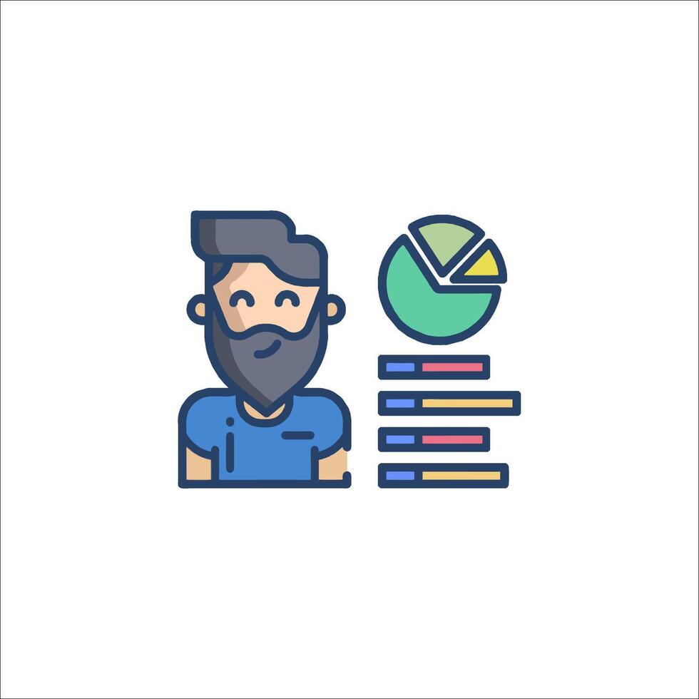 A man with a beard and a pie chart icon vector