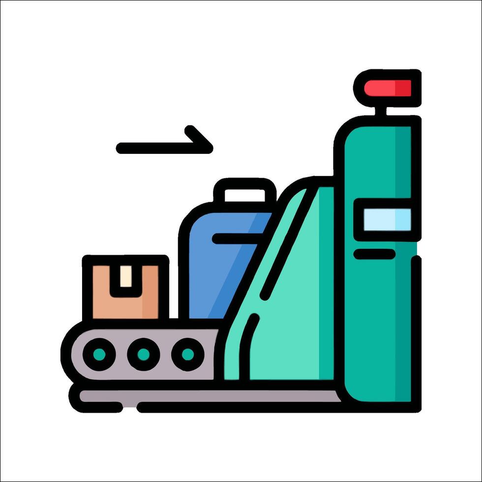 A line drawing of a conveyor belt with a container vector