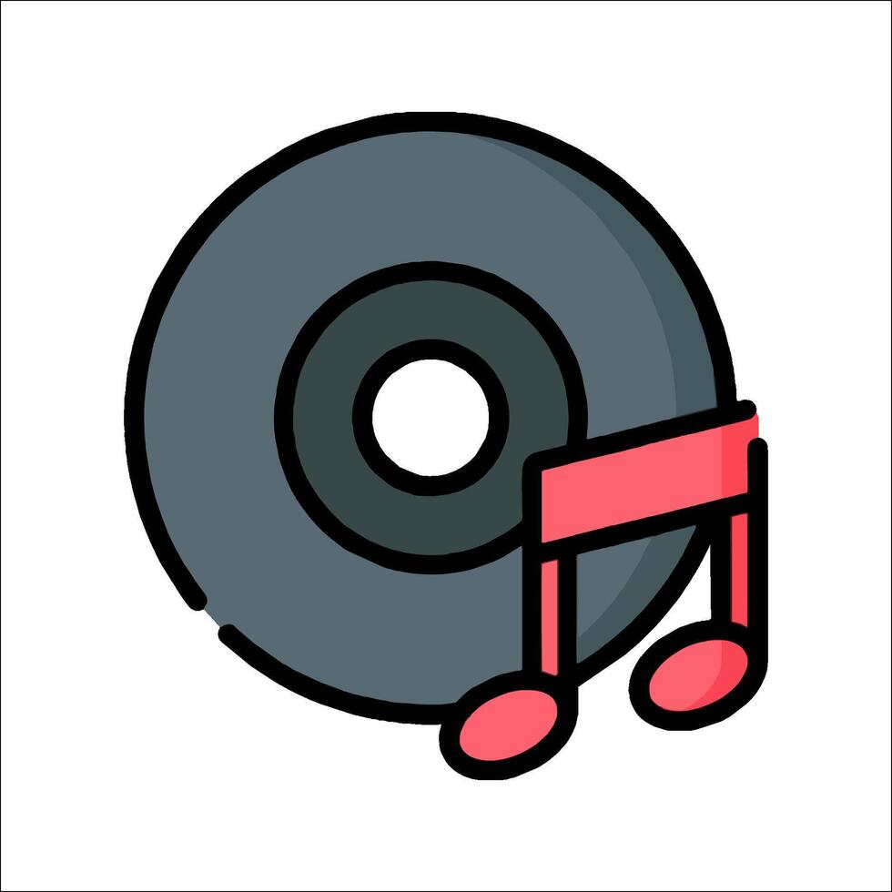 A music note and a record are shown in a flat style vector