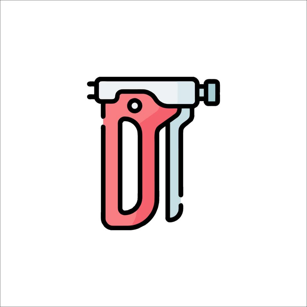 A red and white icon of a gun vector
