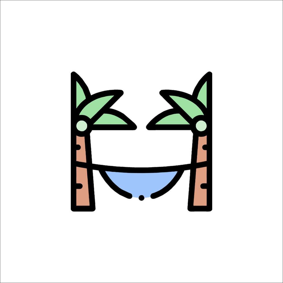A cartoon palm tree with a hammock in the middle vector