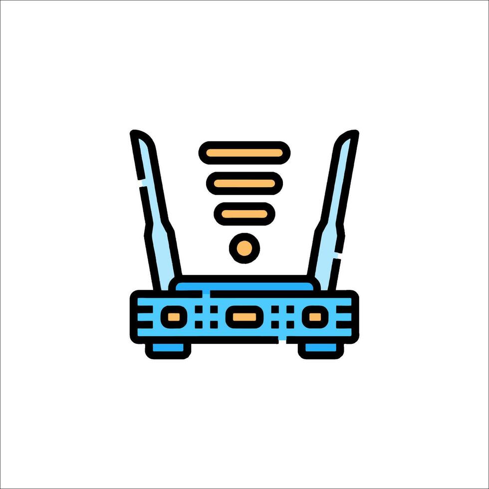 A router icon with a blue and yellow outline vector