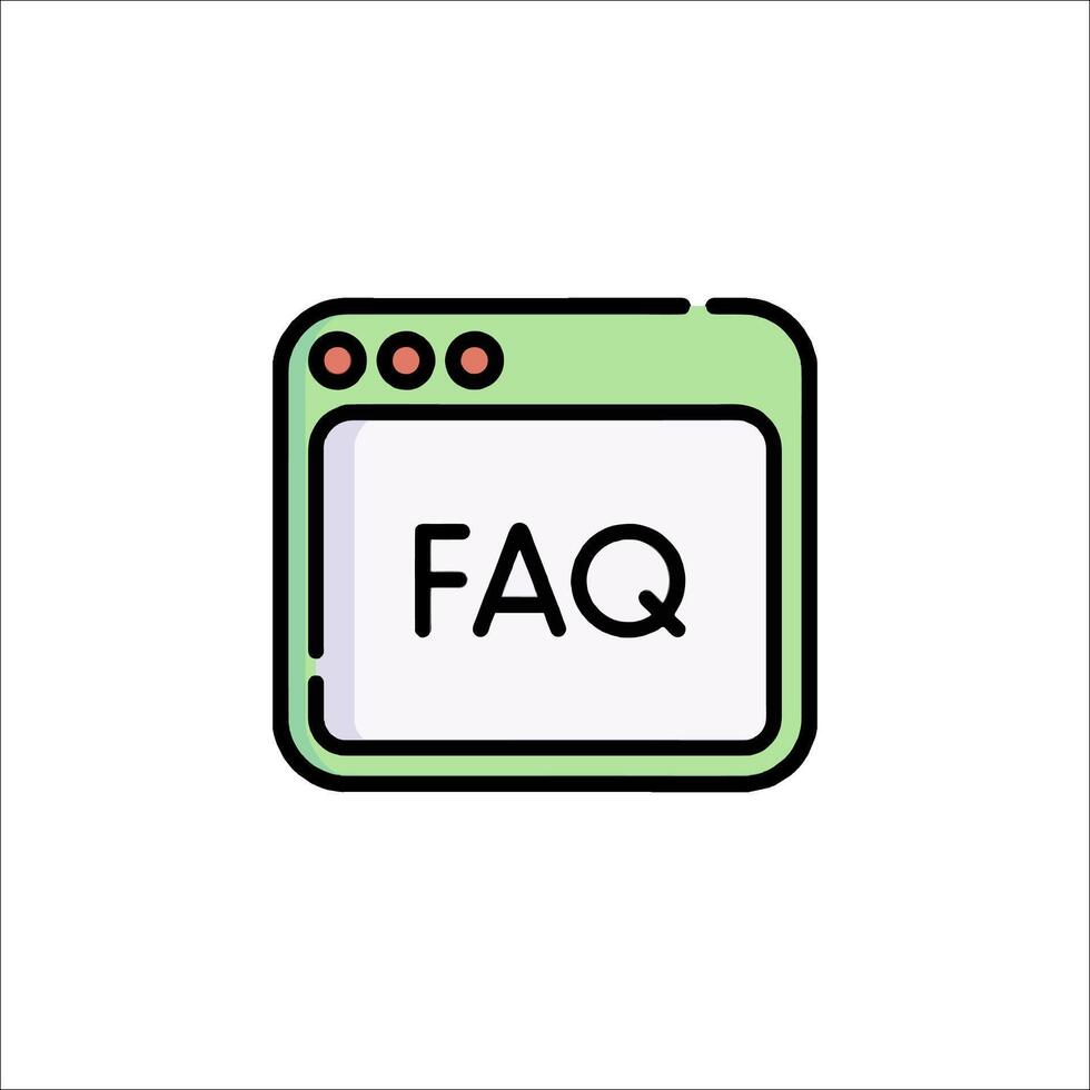 A computer screen with the word faq on it vector