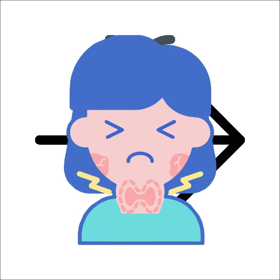 A woman with a sore throat and an arrow pointing to the right vector