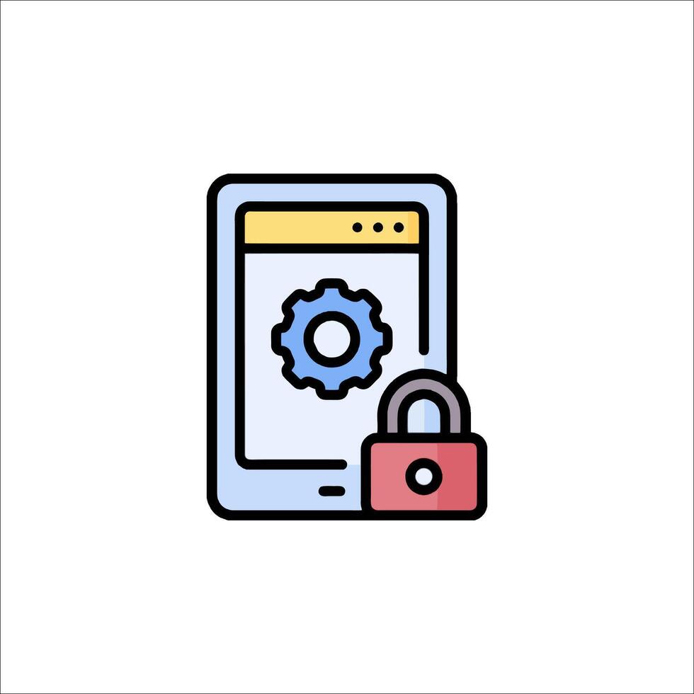 A smartphone with a padlock and gears icon vector