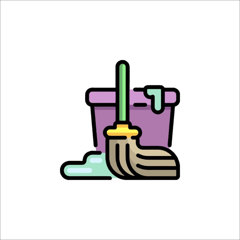 A broom and bucket icon on a white background vector