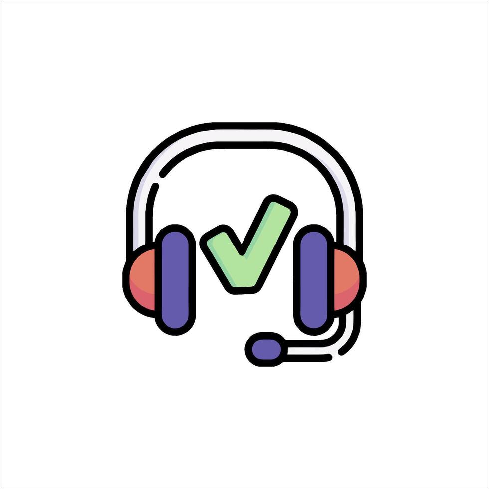 A call center icon with headphones and a check mark vector