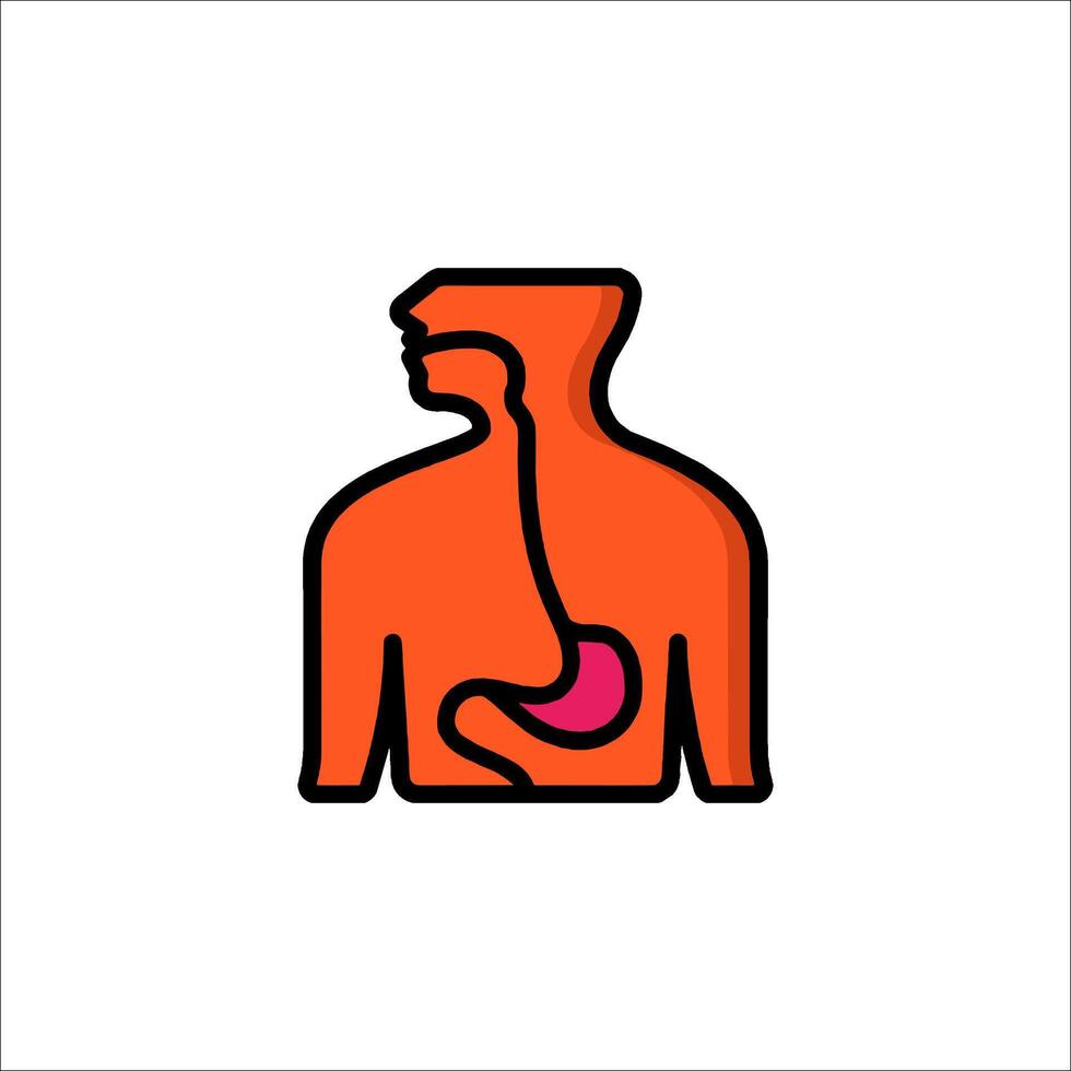 The stomach is shown in an orange and black outline vector
