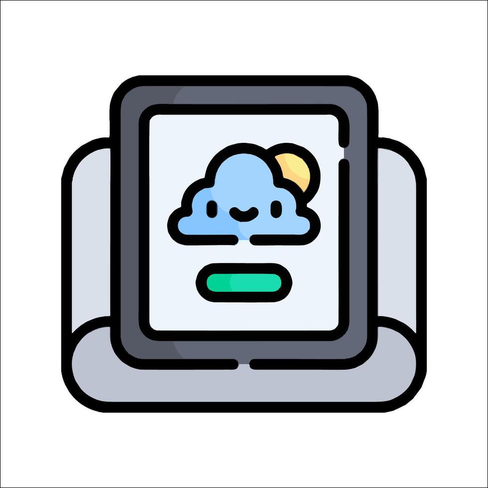 A tablet with a cloud and sun on it vector