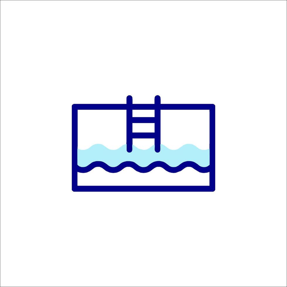 A blue line icon of a ladder in the water vector