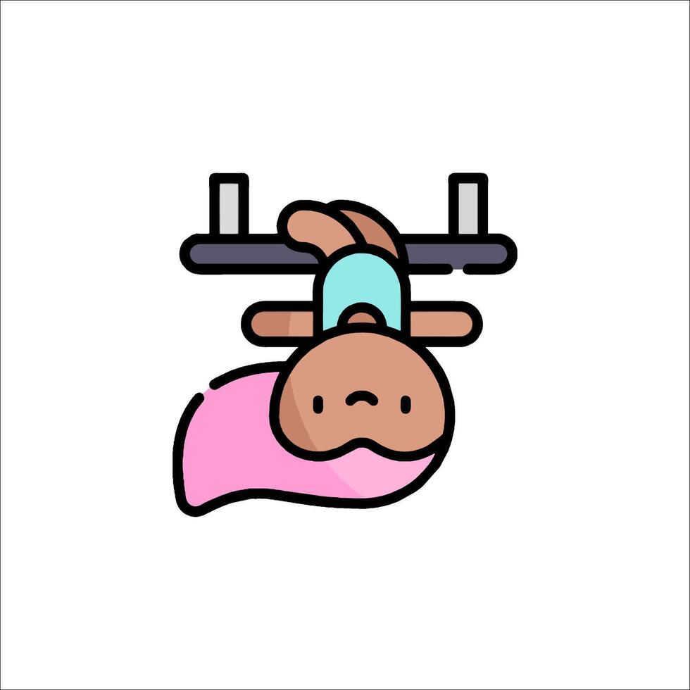 A cartoon girl hanging upside down from a bar vector