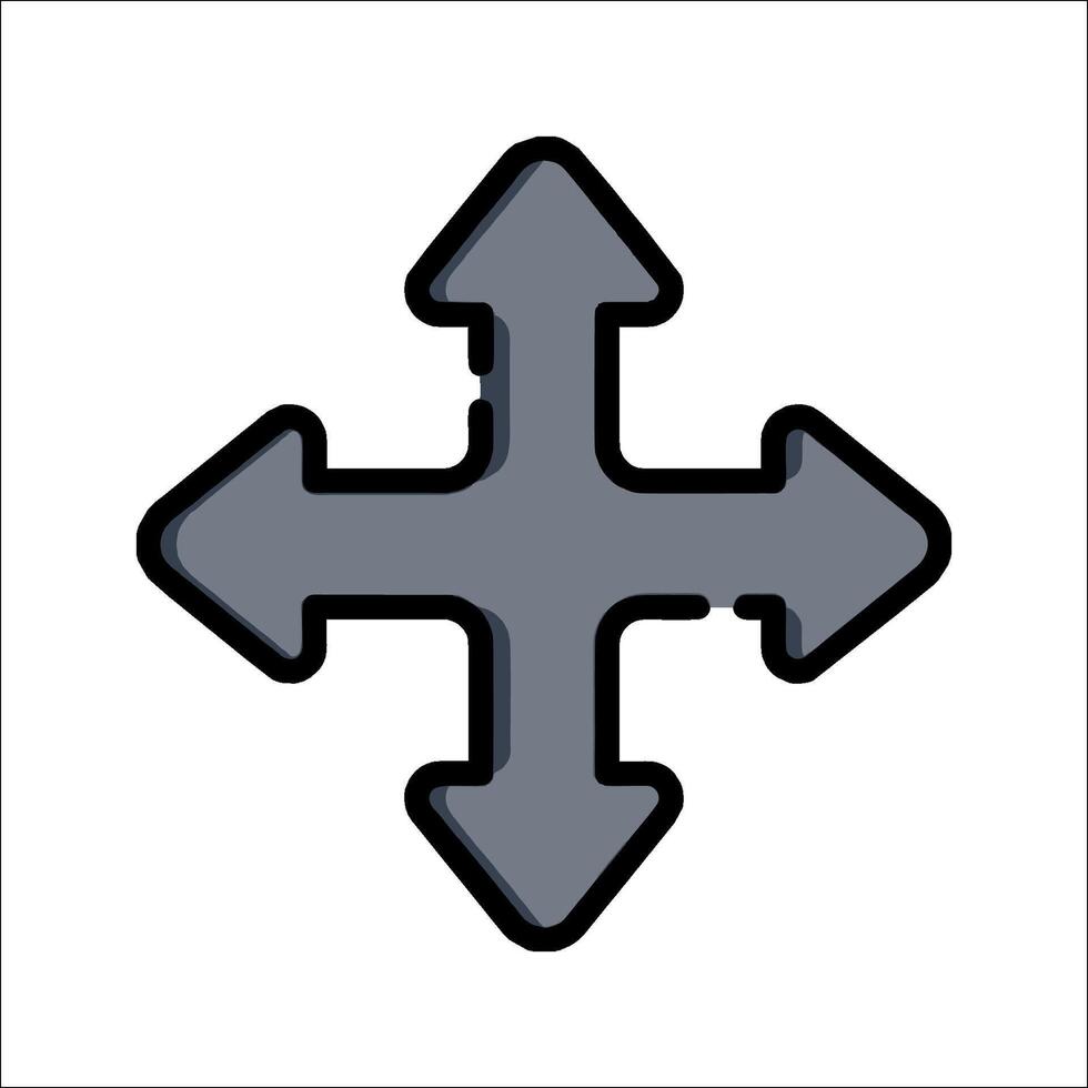 A gray cross with three arrows pointing in different directions vector
