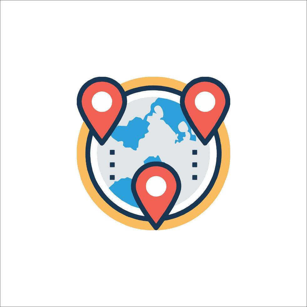 A map with pins on it and a globe vector