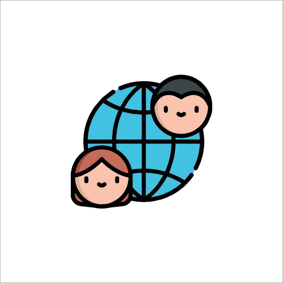 A cartoon couple is standing around a globe vector