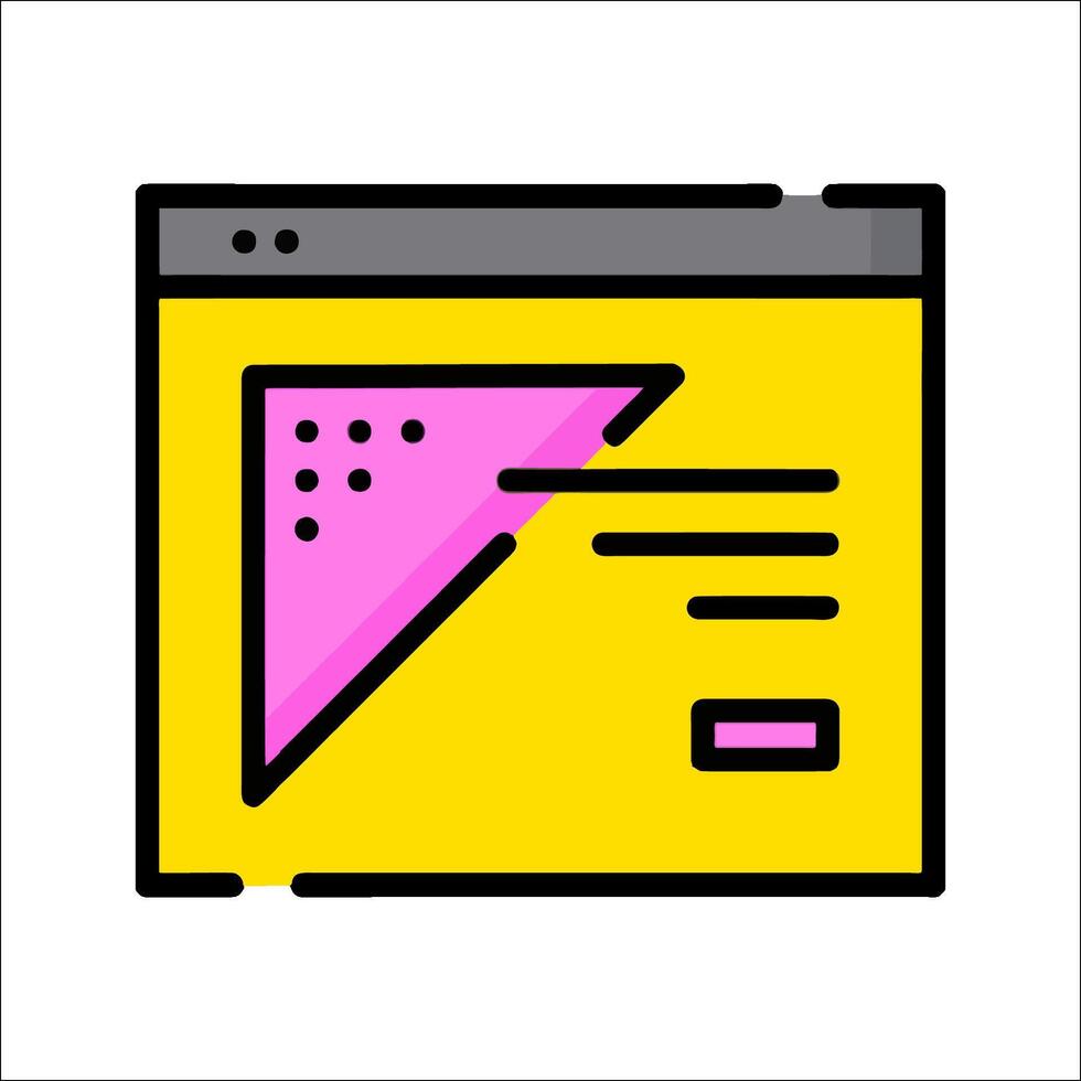 A web page with a pink triangle on it vector
