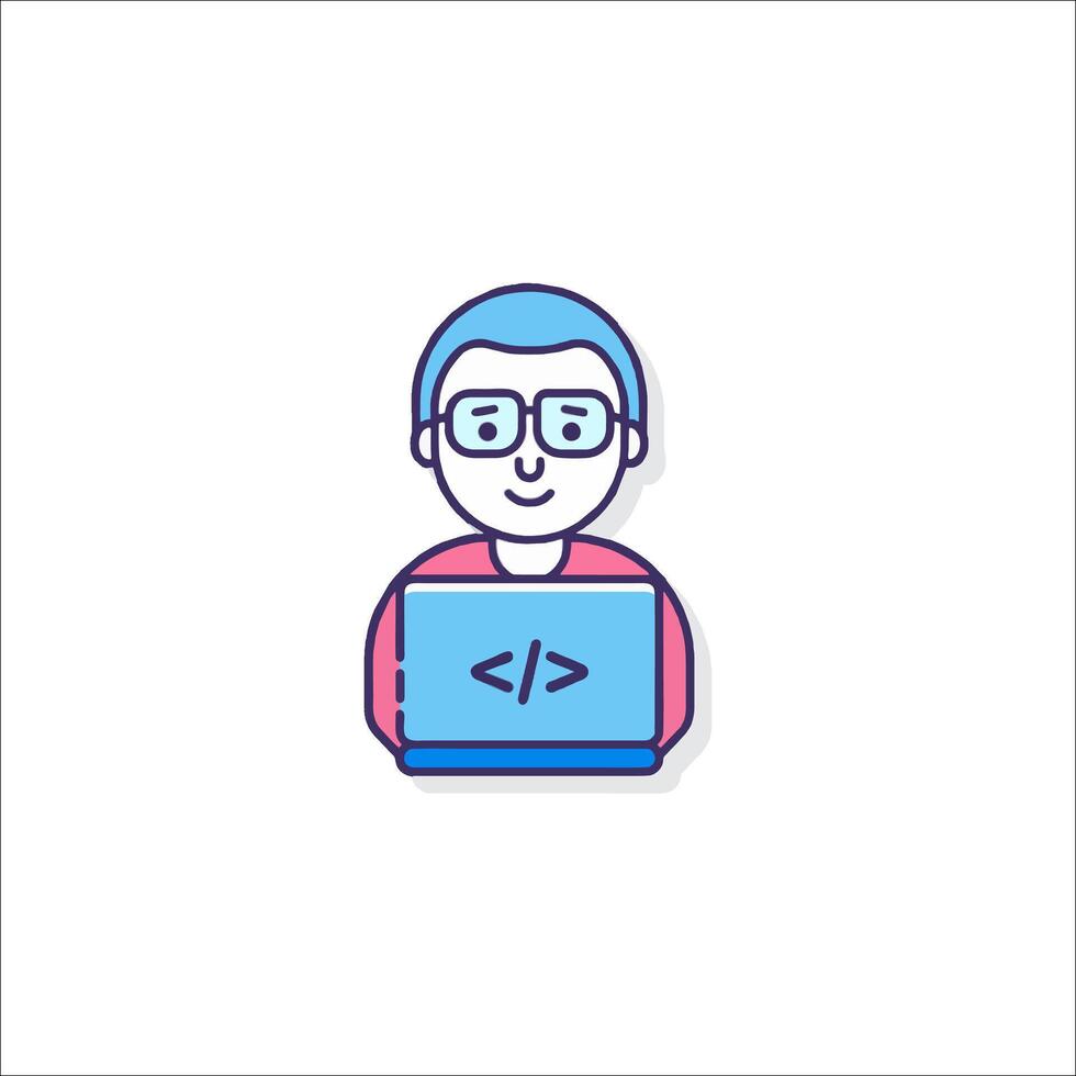 A man with glasses and a laptop is holding a computer vector