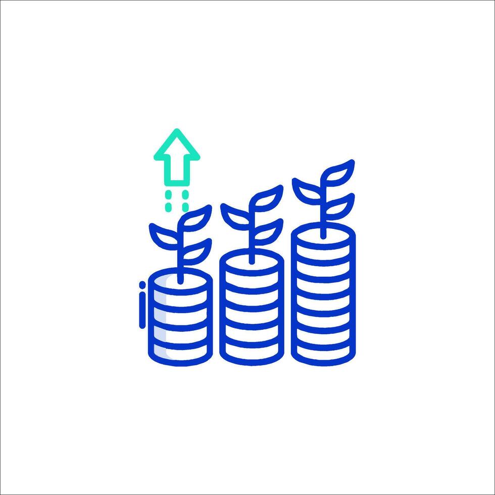 A line icon of a stack of coins with a green plant growing out of it vector