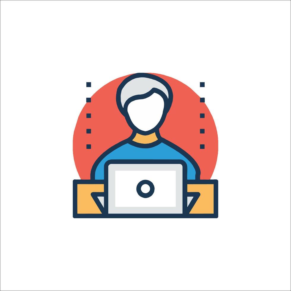 A man sitting at a desk with a laptop vector
