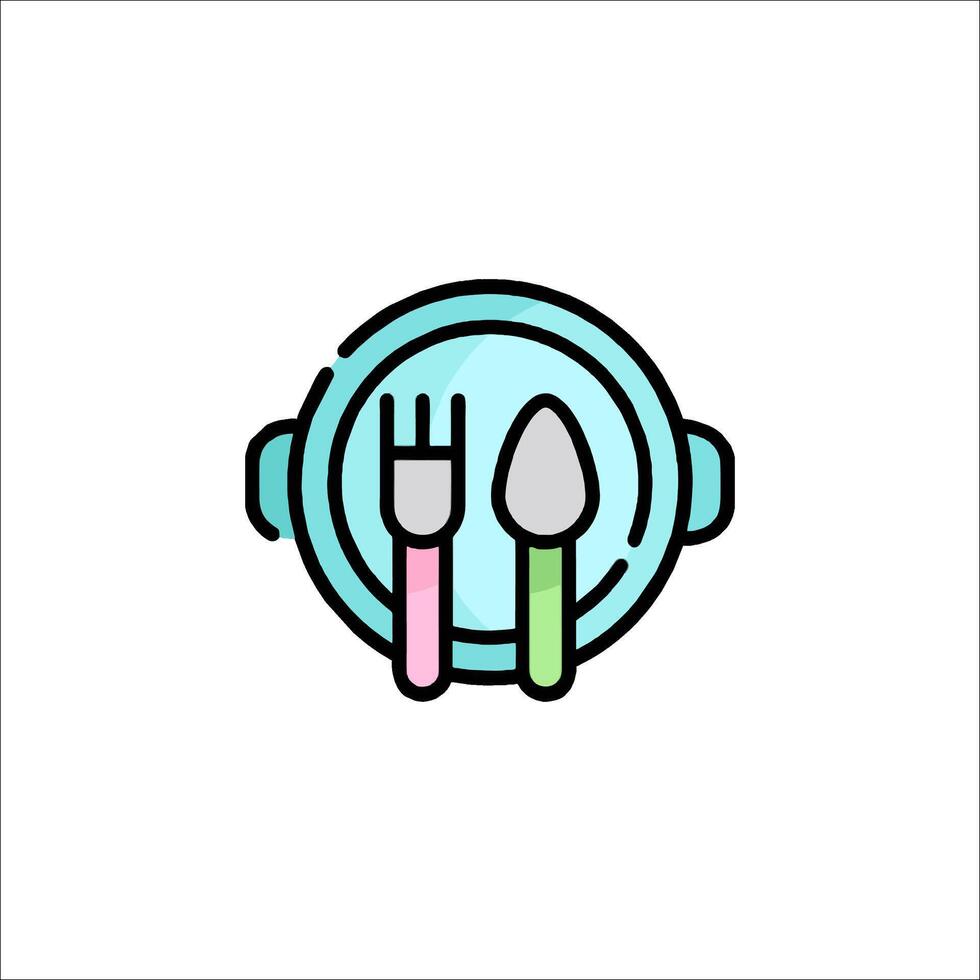 A colorful plate with fork and spoon on it vector