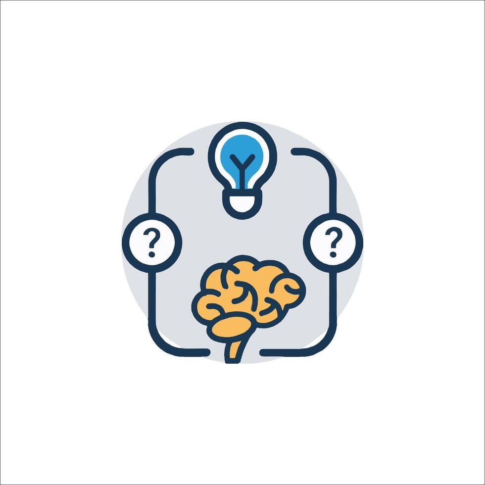 A brain with a light bulb and question marks vector
