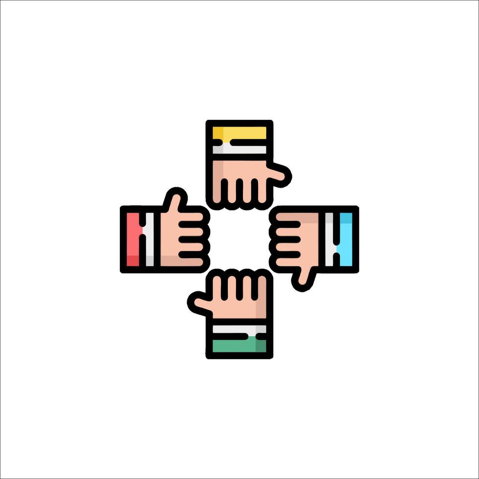 Four hands holding hands in a circle icon vector
