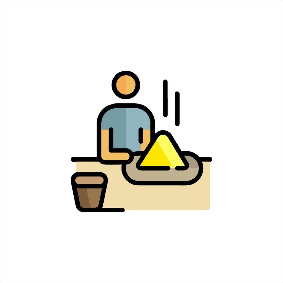 A man is making a cake with a yellow object vector