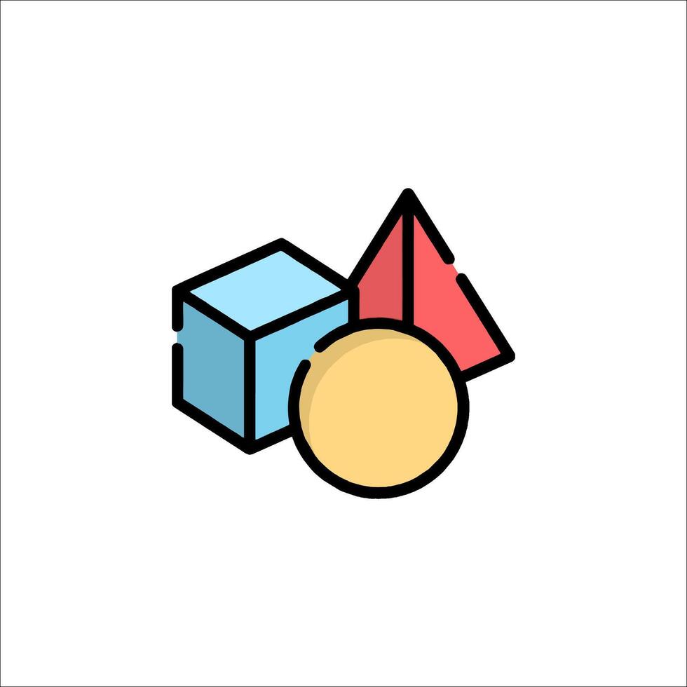 A colorful icon of a cube, triangle and a cube vector